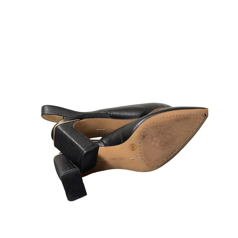Vince Camuto Slingback Pumps Womens 5.5 Black Pebbled Leather Pointed Block Heel